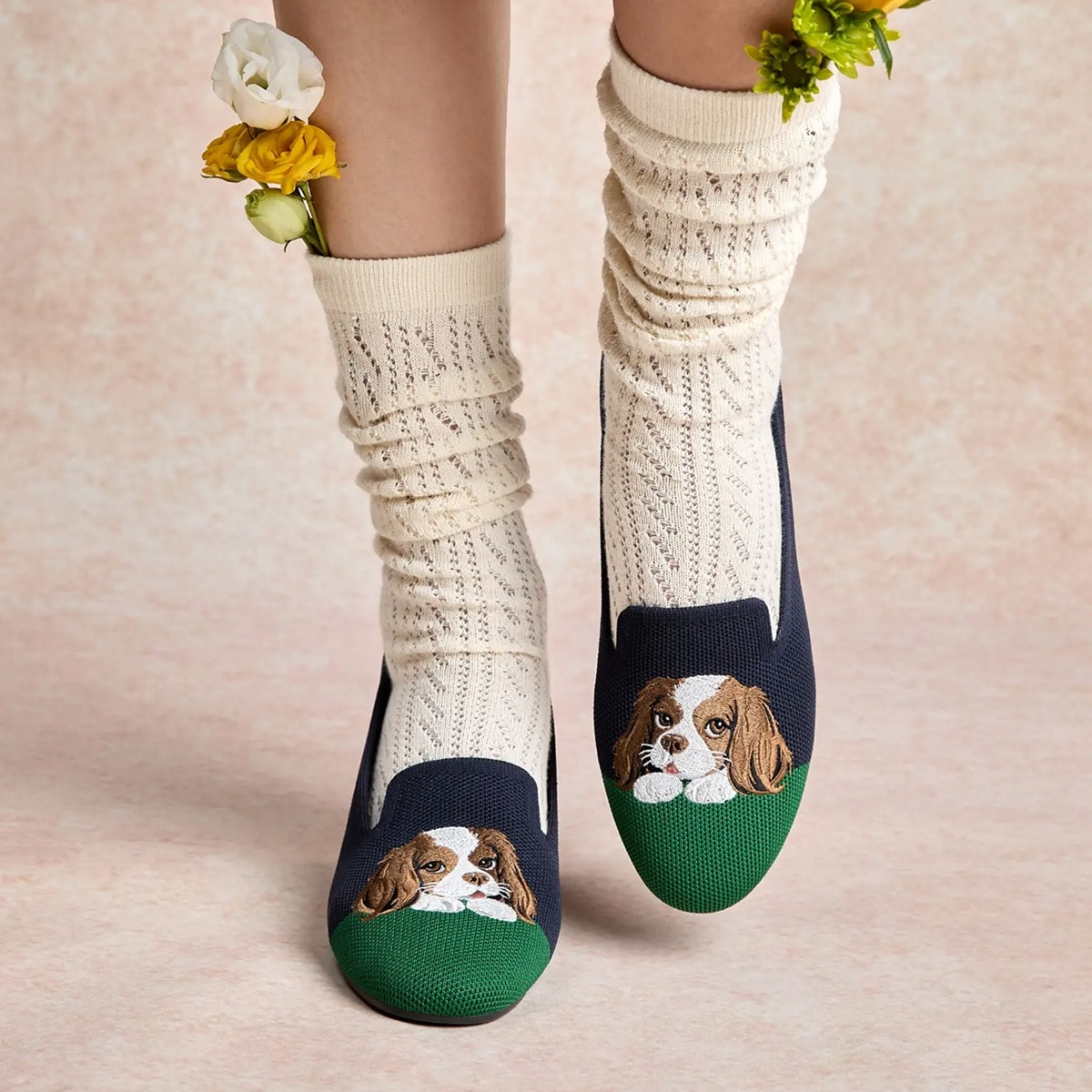 Cavalier King Charles embroidery on VIVAIA Audrey loafer