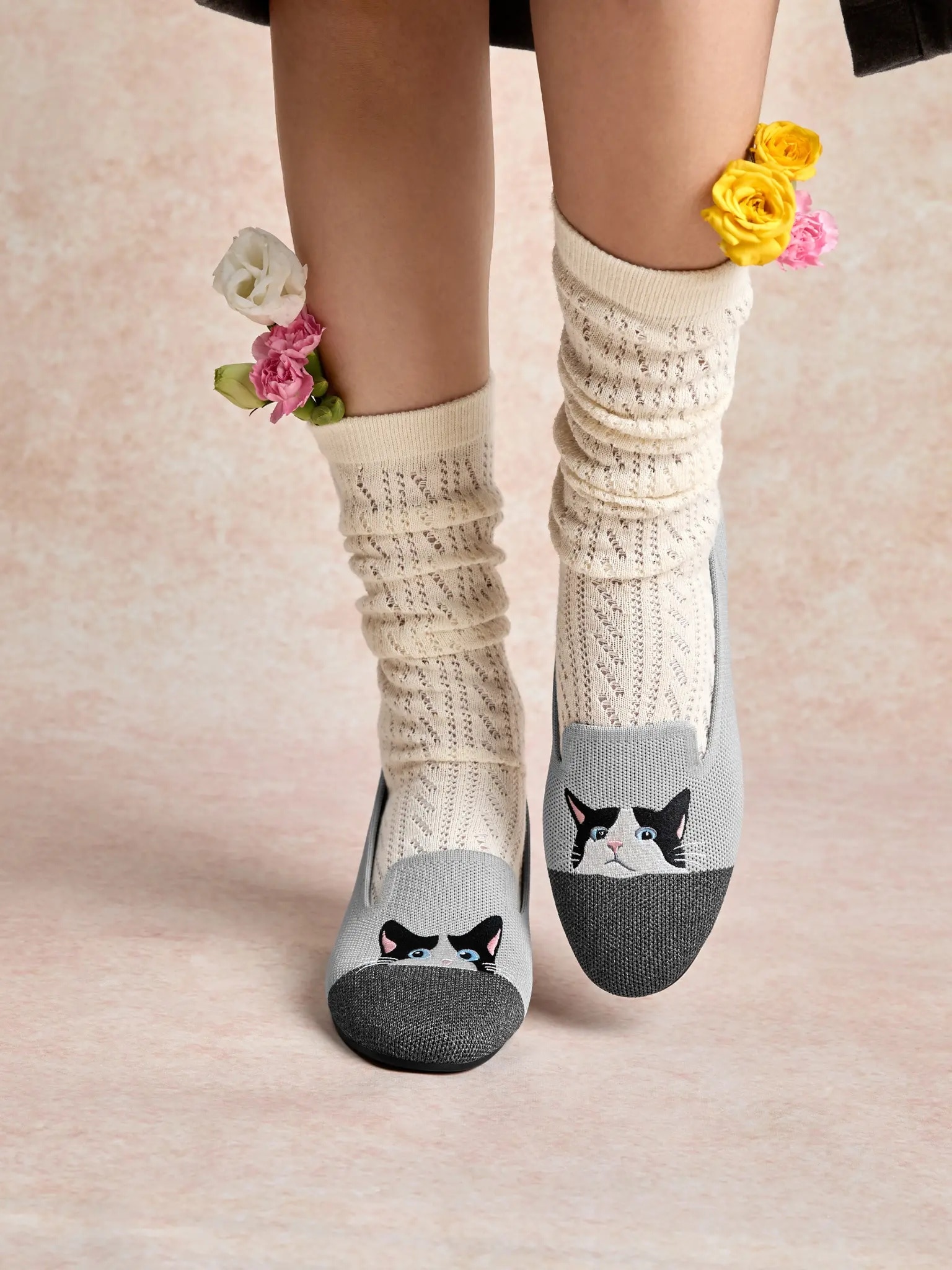 Moo Cat tuxedo cat embroidery on VIVAIA Audrey loafer