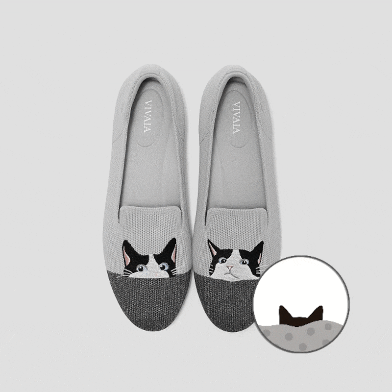 VIVAIA Audrey Moo Cat in Oyster Rich Grey — animated embroidery