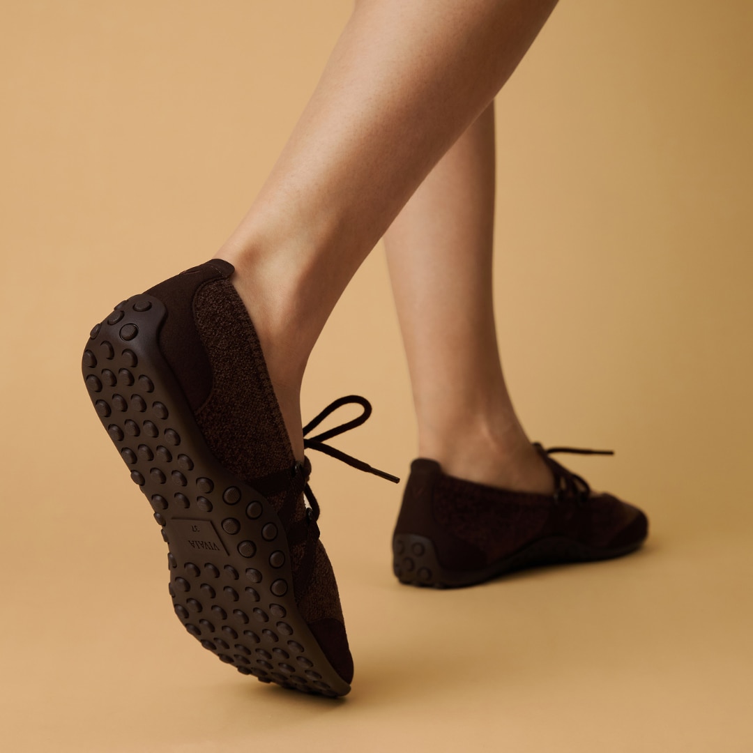 Hybrid Mary Janes flexible bubble sole shown while walking