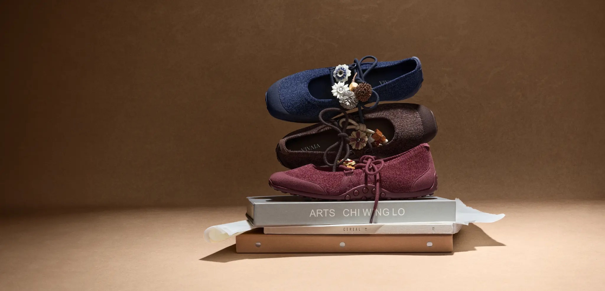 Hybrid Mary Janes flats styled in a layered fall product scene
