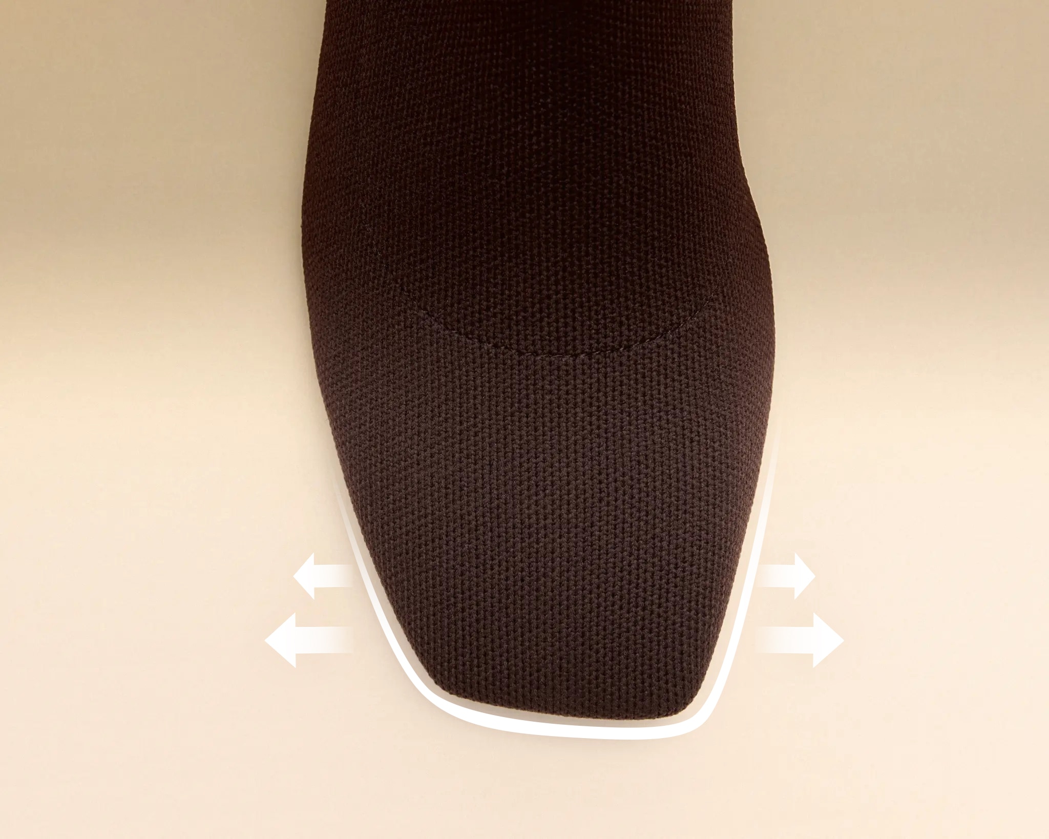 Close-up of the Dark Chocolate knit boot’s modern square toe