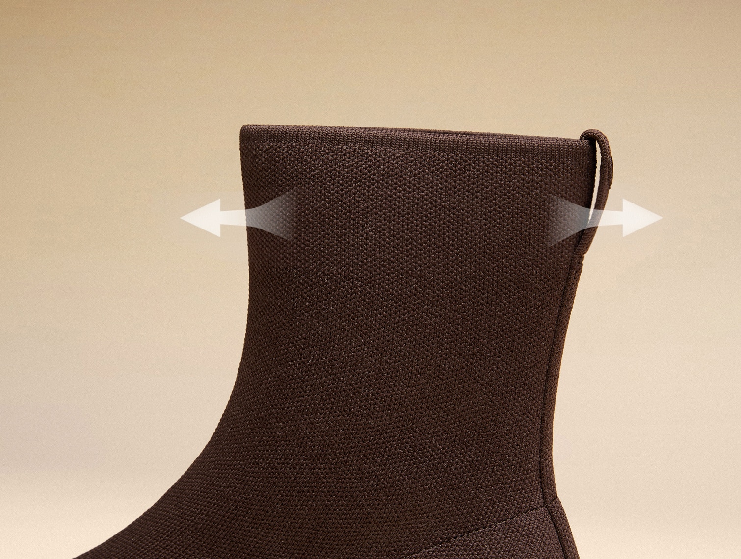 Close-up of the Dark Chocolate knit boot showing flexible stretch at the ankle