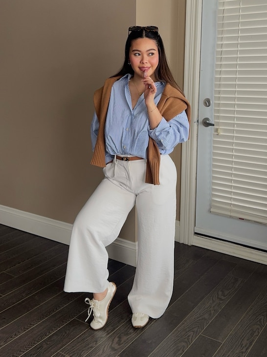 Back home outfit with white Carol Sneakerinas