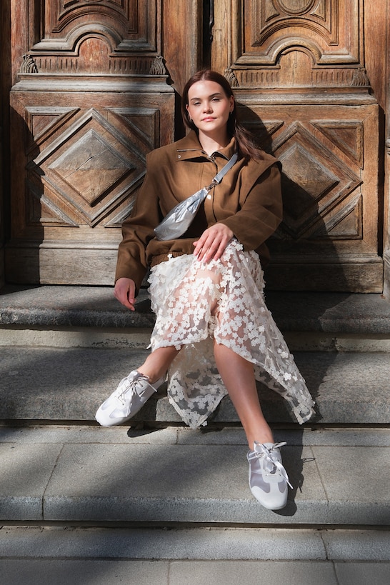Dinner plan outfit with silver Carol Sneakerinas