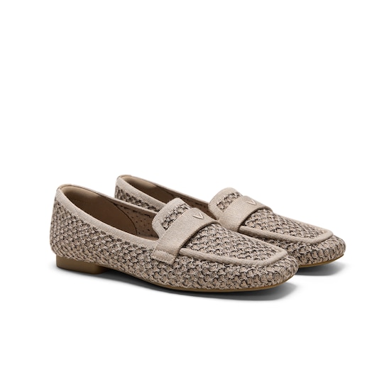 Apricot Camel and Dark Taupe VIVAIA knit loafers
