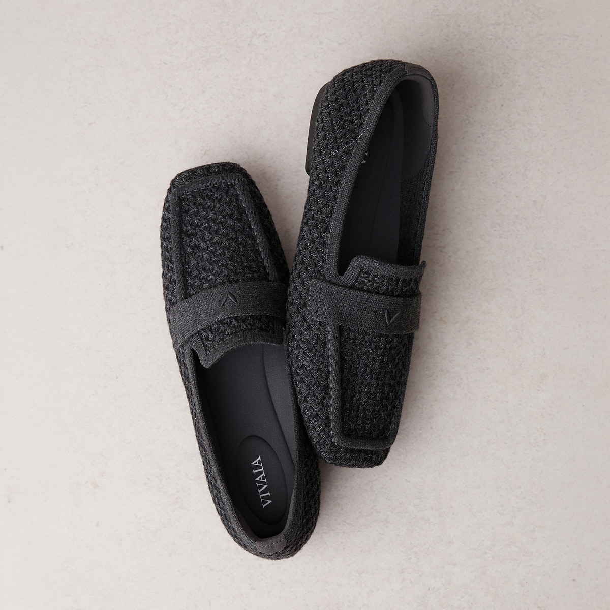 VIVAIA knit square-toe loafers shown from above
