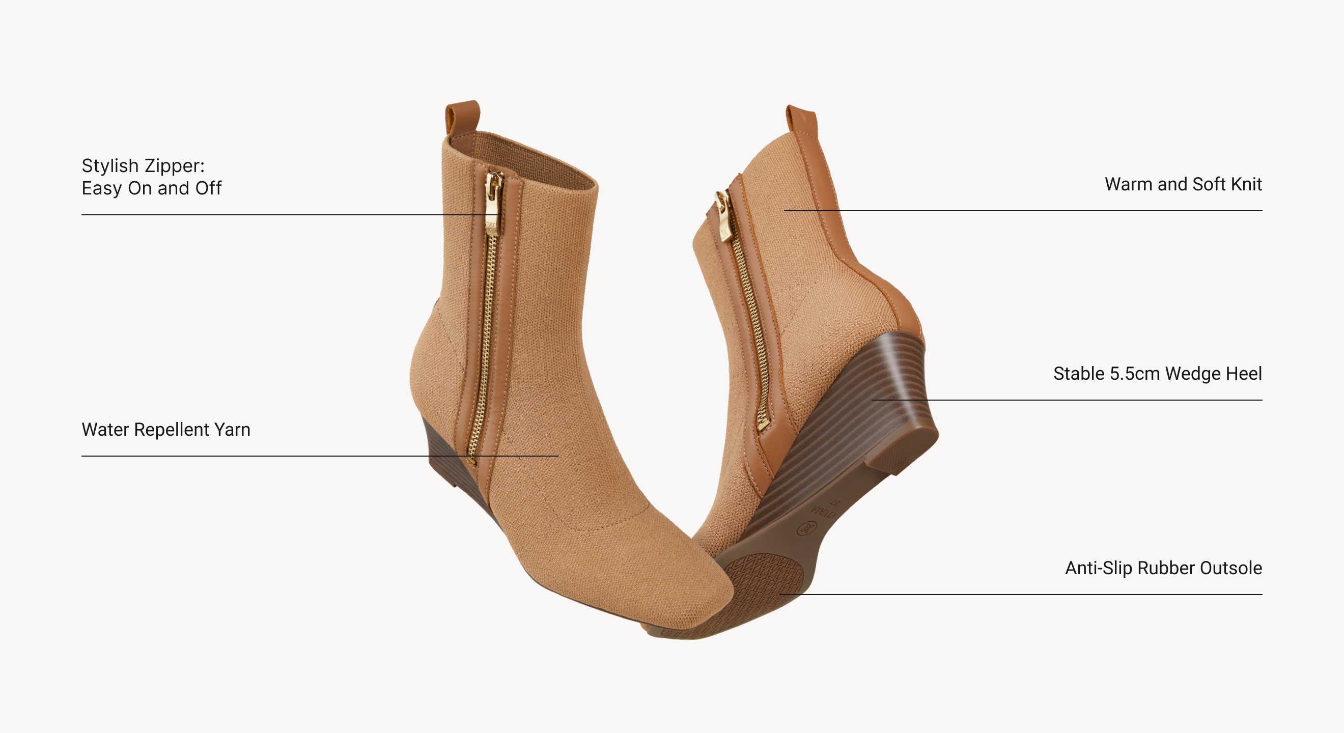 Micaela Water Repellent Zipper Wedge Boots in Olive Green | VIVAIA