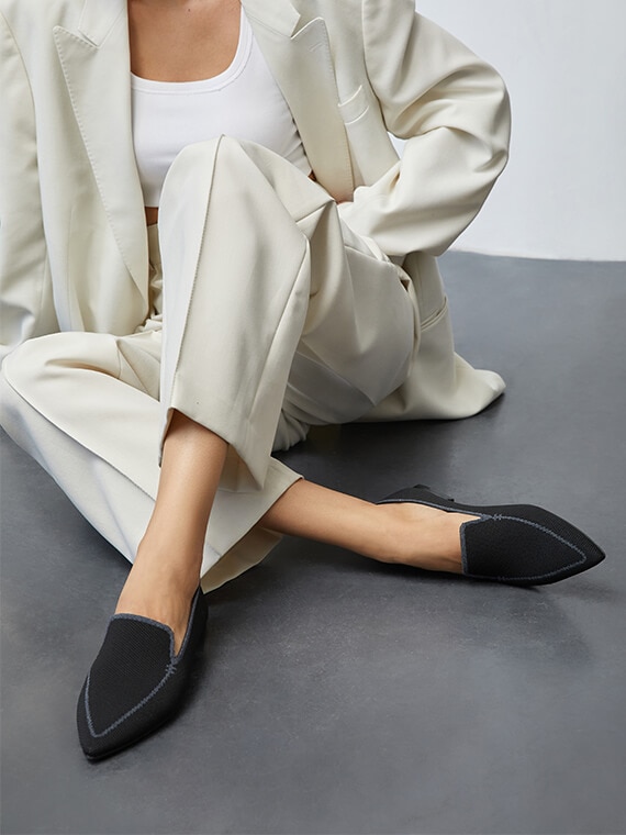 Doreen Pointy Loafers in Black-Sustainable & Washable Shoes