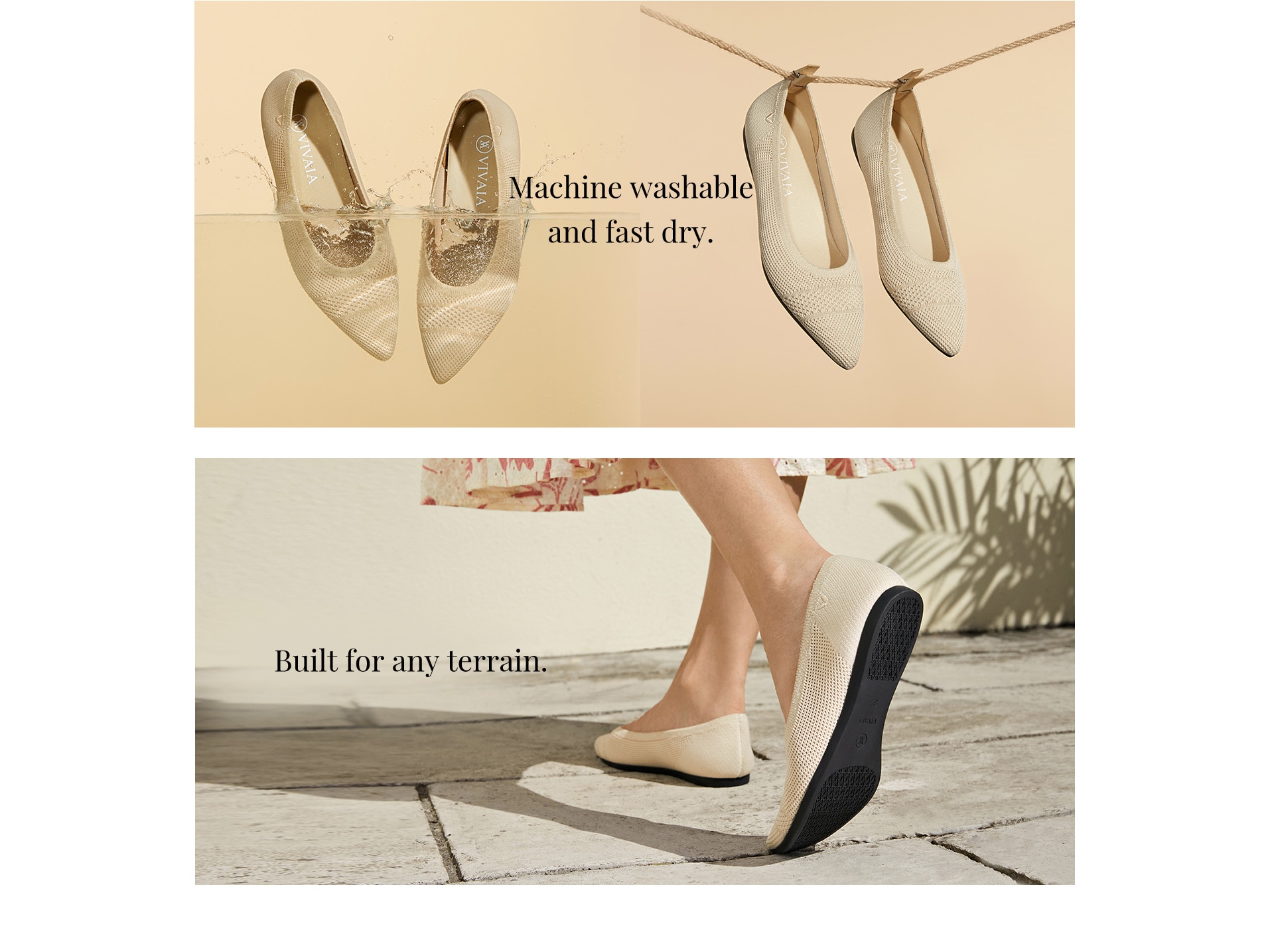 VIVAIA-Sustainable Pointed-Toe Flats machine washable