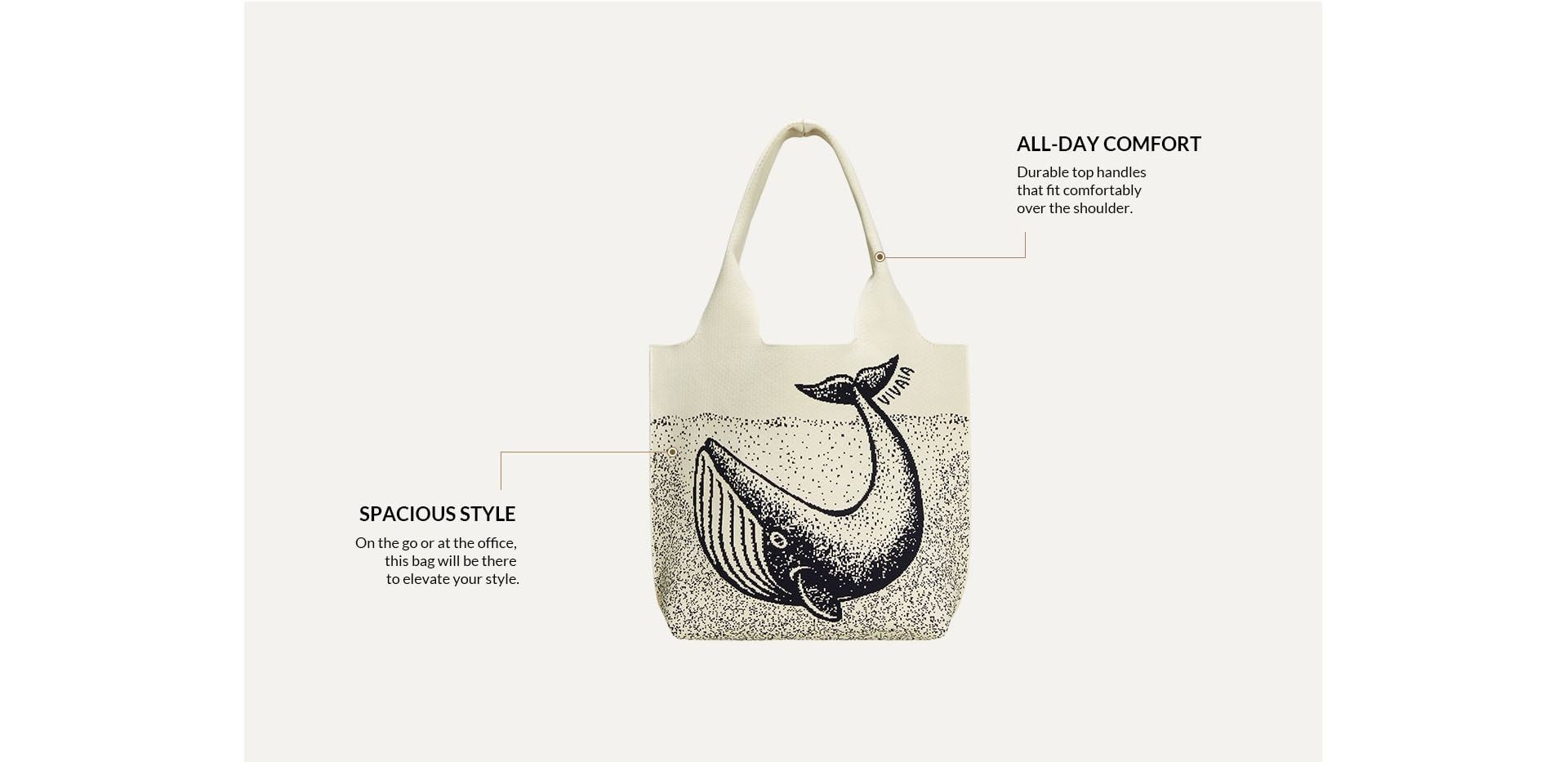 Yoki Tote Bag in Marine Whale Sustainable Washable Knitbags VIVAIA