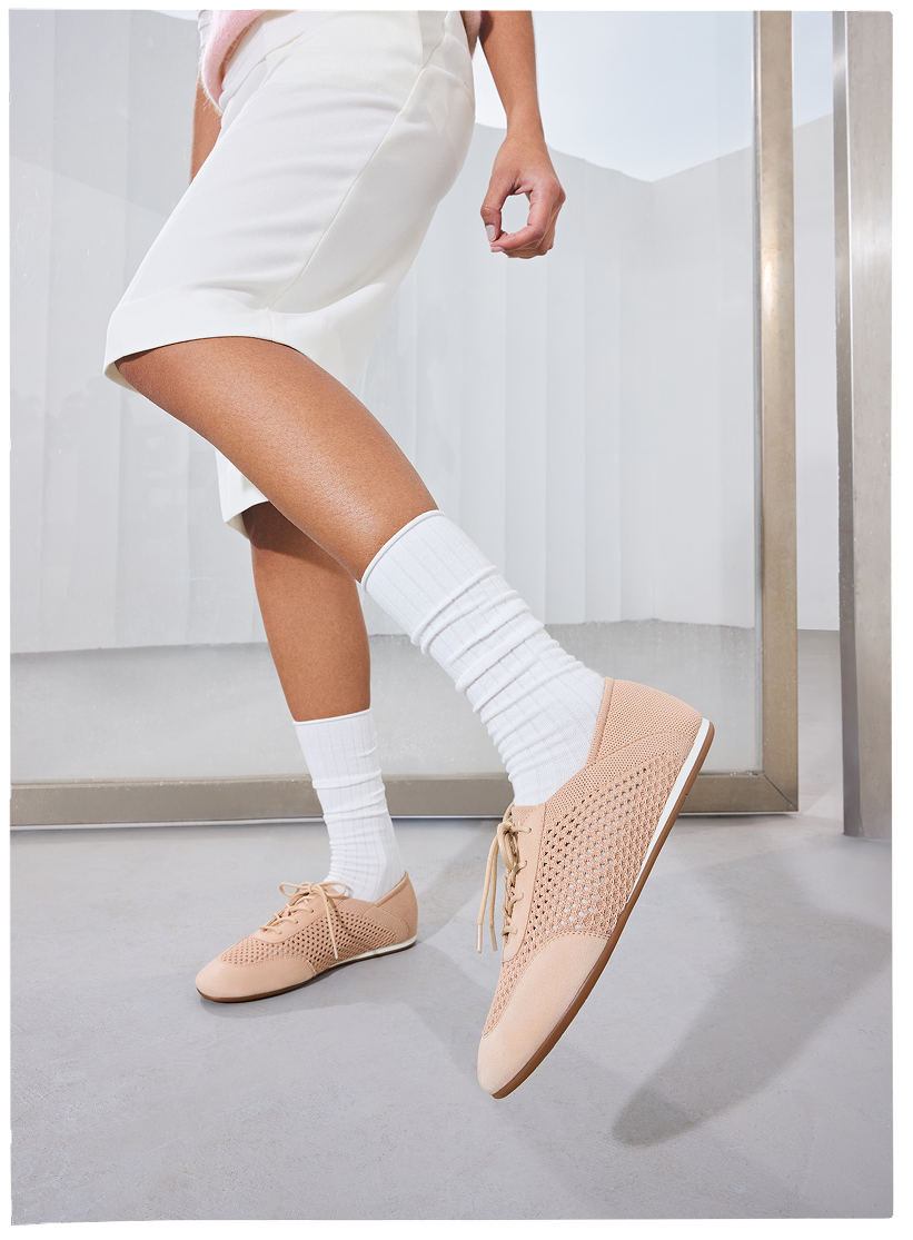 Almond-Toe Lace-Up Mesh Sneakers (Yara), SPOT NATURAL LIGHT