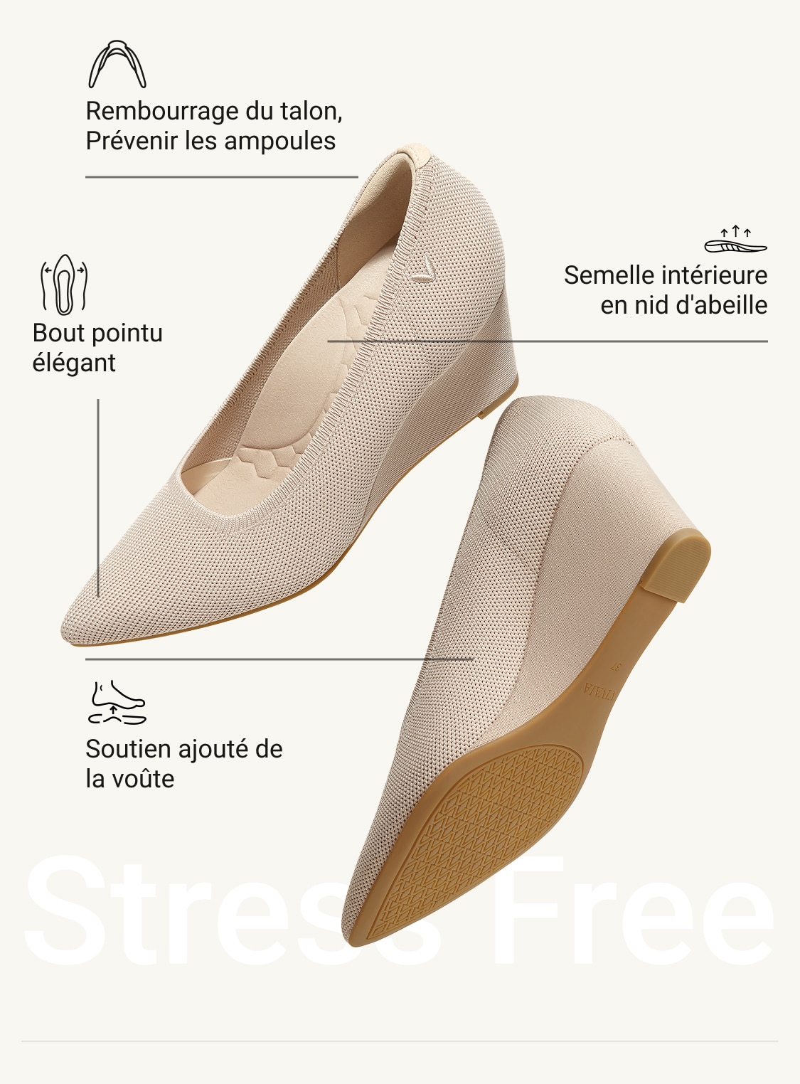 極美品　VIVAIA ポインテッドトゥ　ウェッジヒール　パンプス Deborah] ポインテッドトゥ ストレスフリー ウェッジヒール