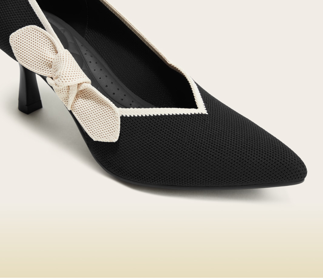 Ashley] ポインテッドトゥ リボン付き キトゥンヒール – VIVAIA