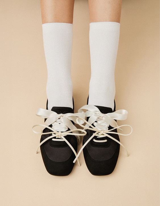 3 Laces Included Square-Toe Lace-Up Satin Sneakerina (Cristina