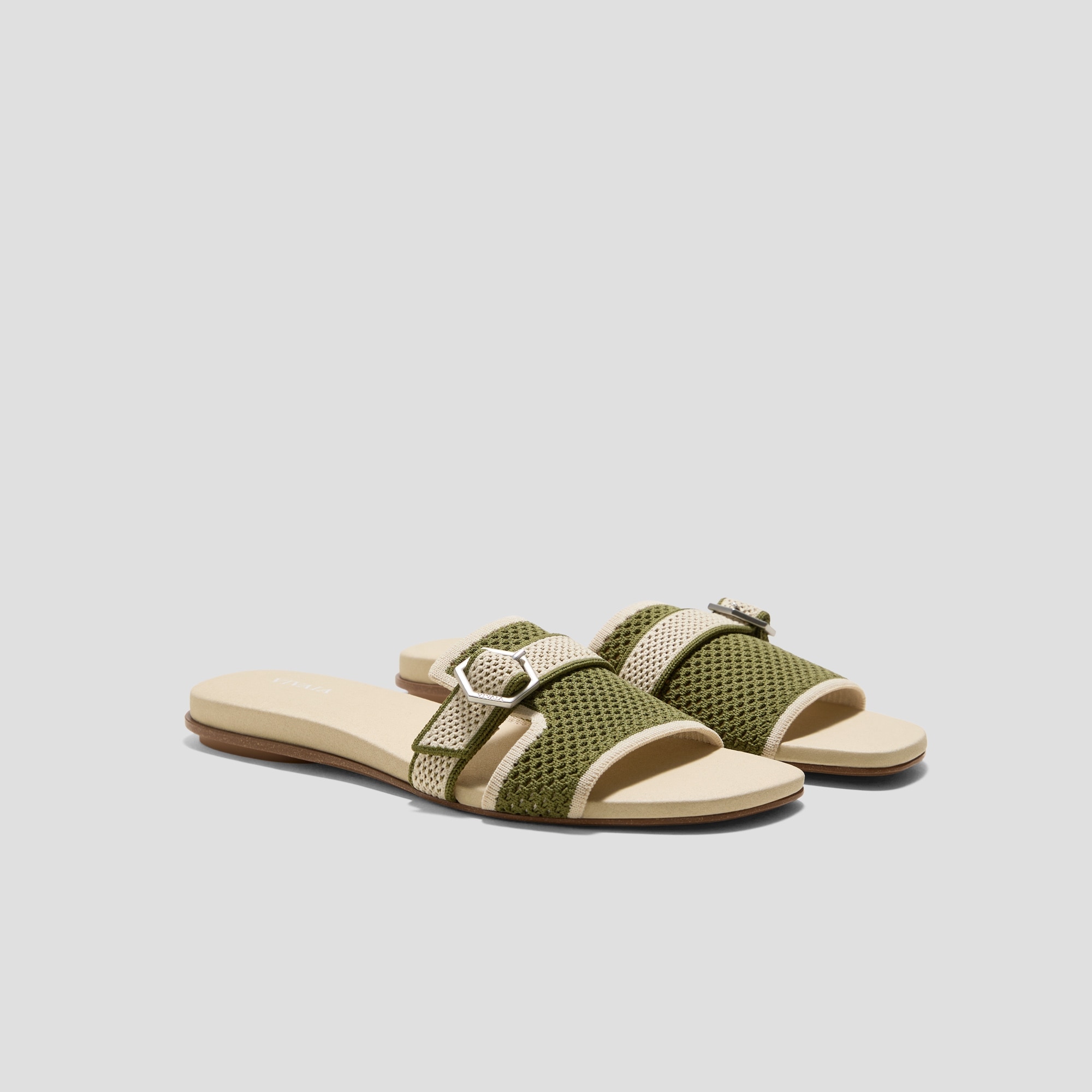Delia square-toe flat sandals in Olive Drab Basket