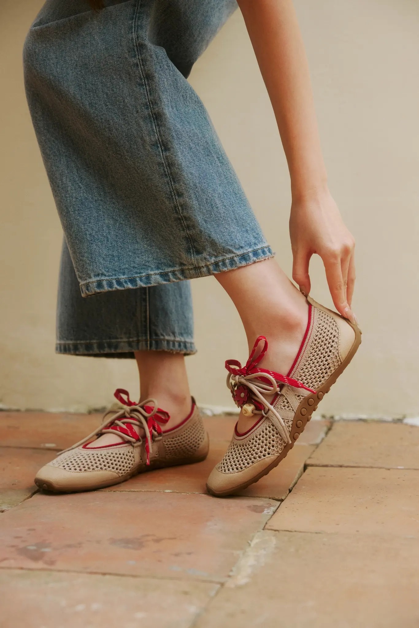 KOL wearing almond Hybrid Mesh Mary Janes with jeans