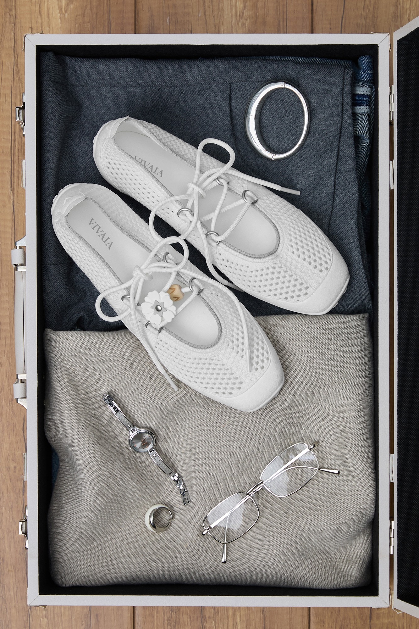 Hybrid Mesh Mary Janes — White in suitcase