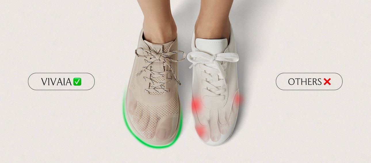 Comparison visual showing Maven's wider toe box fit story