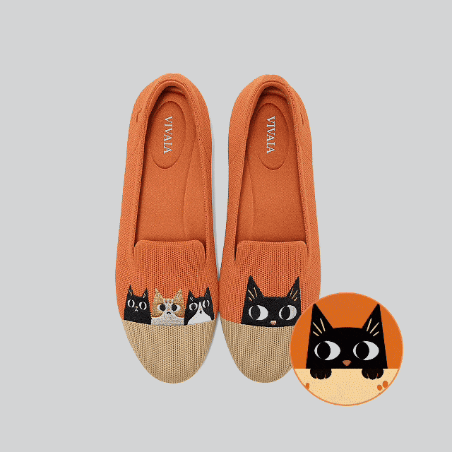 VIVAIA Audrey loafers in apricot nude with rural cat embroidery
