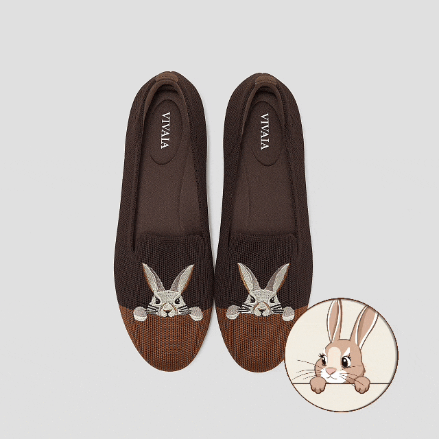 VIVAIA Audrey loafers in dark chocolate brown with bunny embroidery