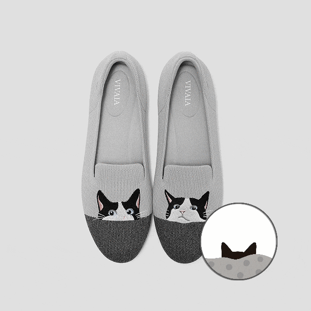 VIVAIA Audrey loafers in oyster rich grey with moo cat embroidery