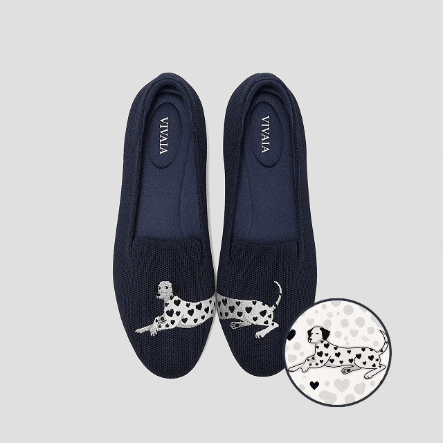 VIVAIA Audrey loafers in navy with dalmatian embroidery