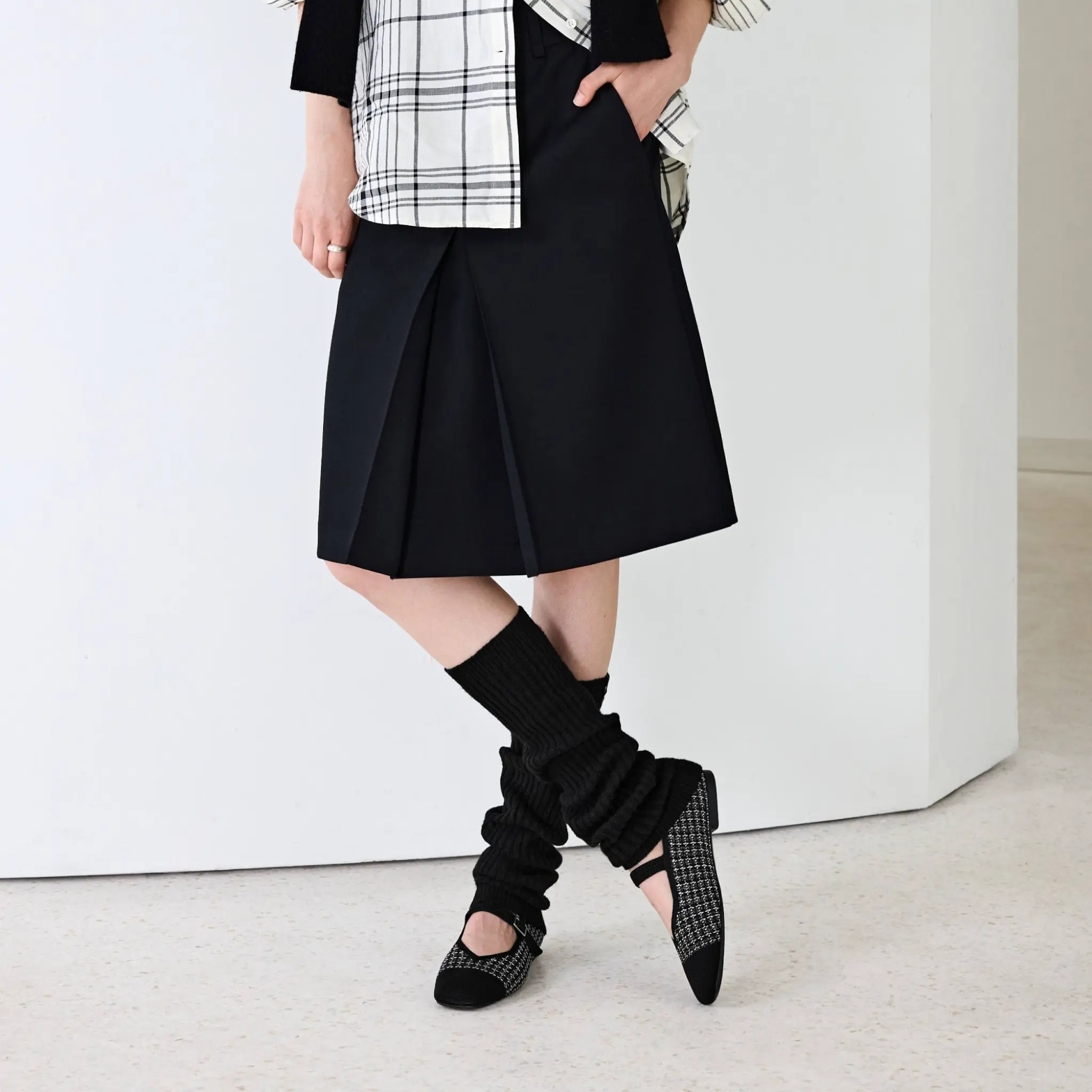 Black plaid Mary Jane with leg warmers