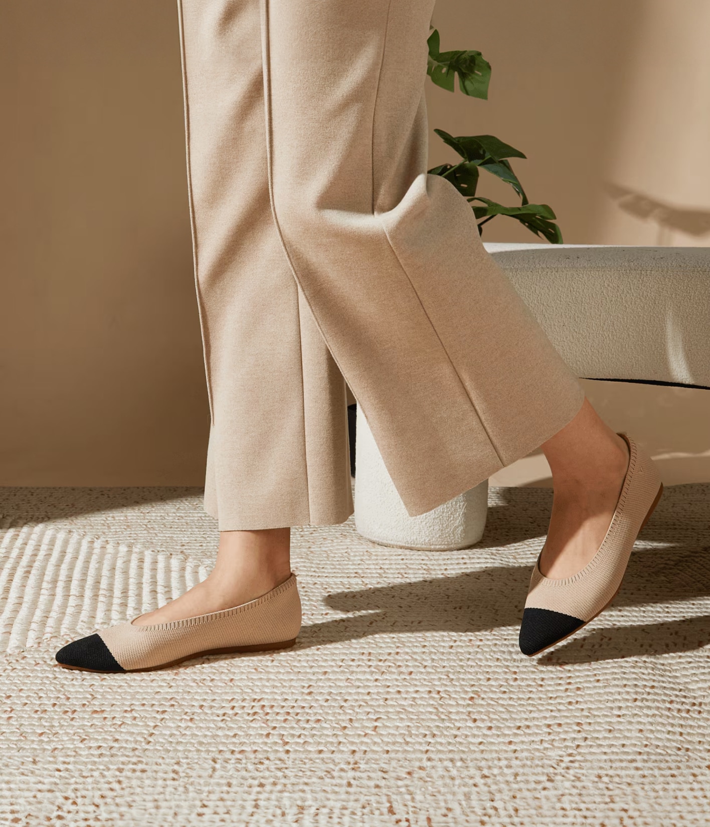 Aria 5° Almond & Black pointed-toe flats — elegant workplace styling