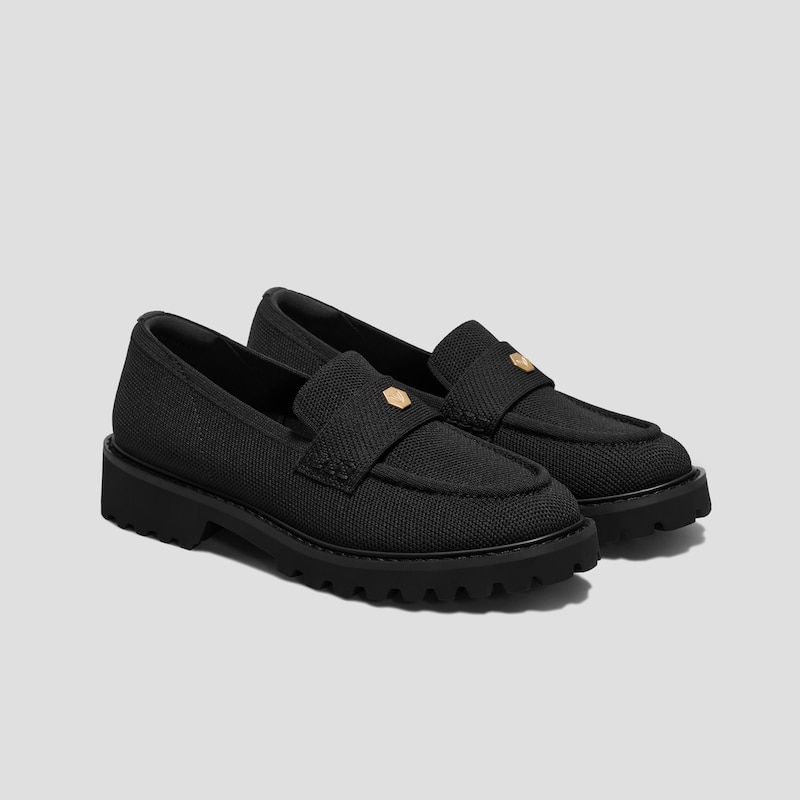 Francesca black round-toe platform chunky heel loafers