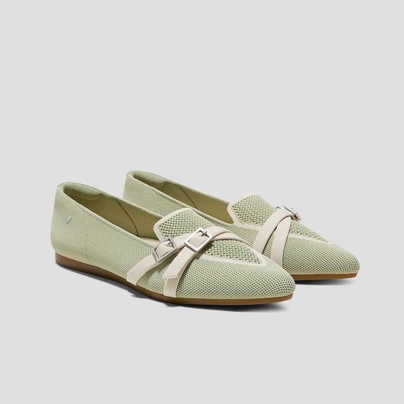 Marvis matcha and cream ivory pointed-toe crisscross loafers