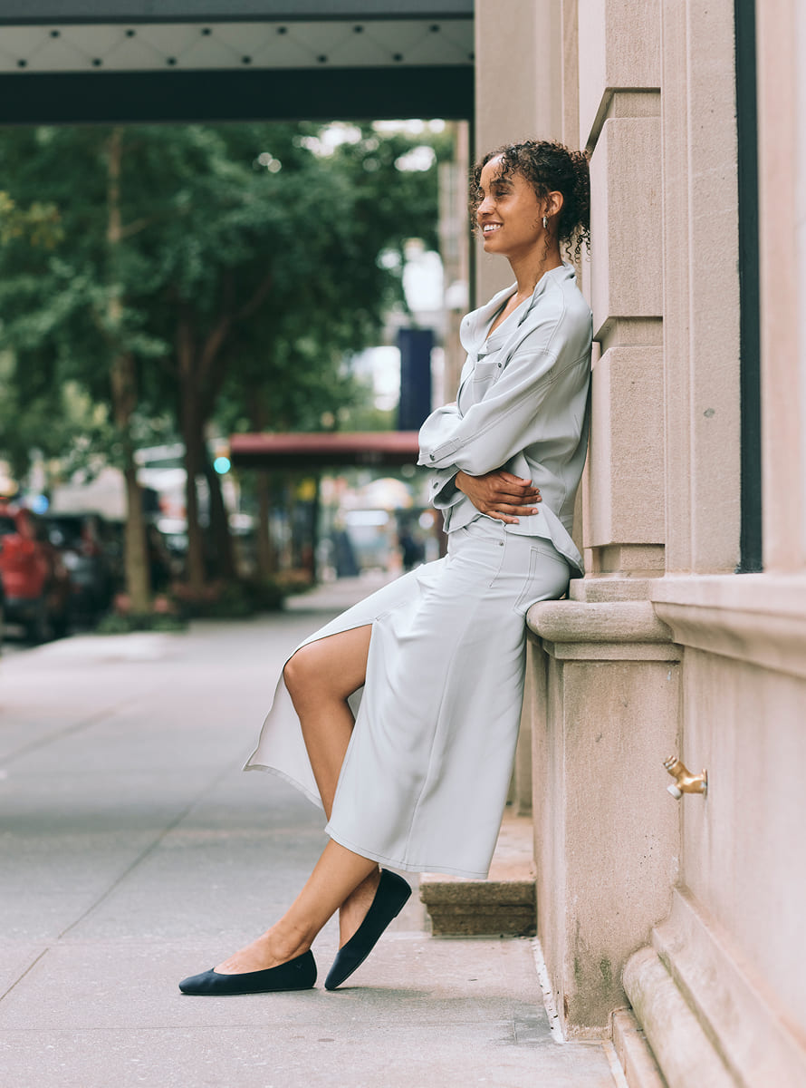 Mini Square-Toe Velvet Flats