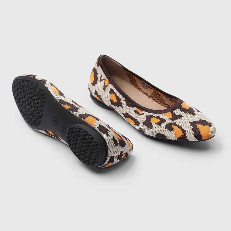 Tamia Round Toe Flats in Orange Leopard-Versatile & Comfy Women's Flat Shoes | VIVAIA