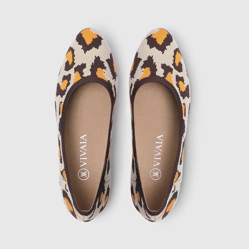 Tamia Round Toe Flats in Orange Leopard-Versatile & Comfy Women's Flat Shoes | VIVAIA