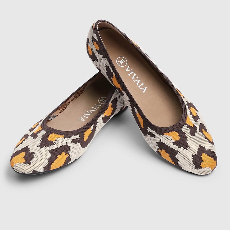 Tamia Round Toe Flats in Orange Leopard-Versatile & Comfy Women's Flat Shoes | VIVAIA