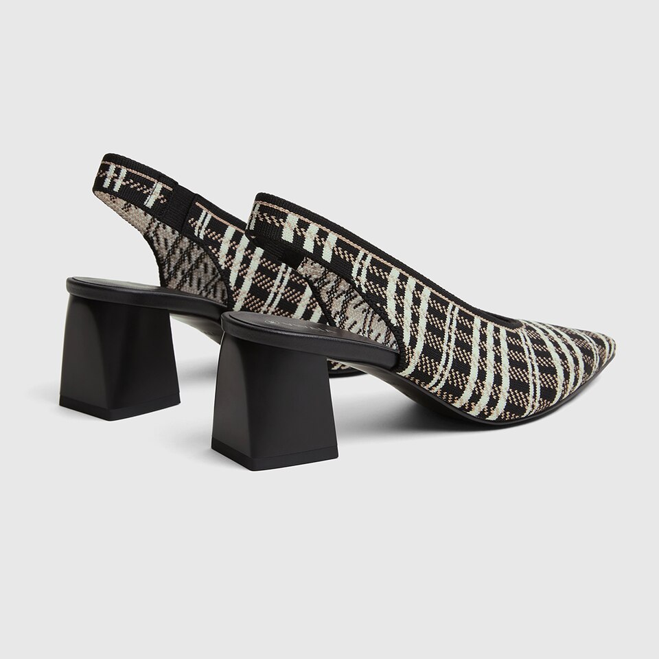 Della Pointy Heeled Sandals in Black Plaid-Sustainable & Washable | VIVAIA