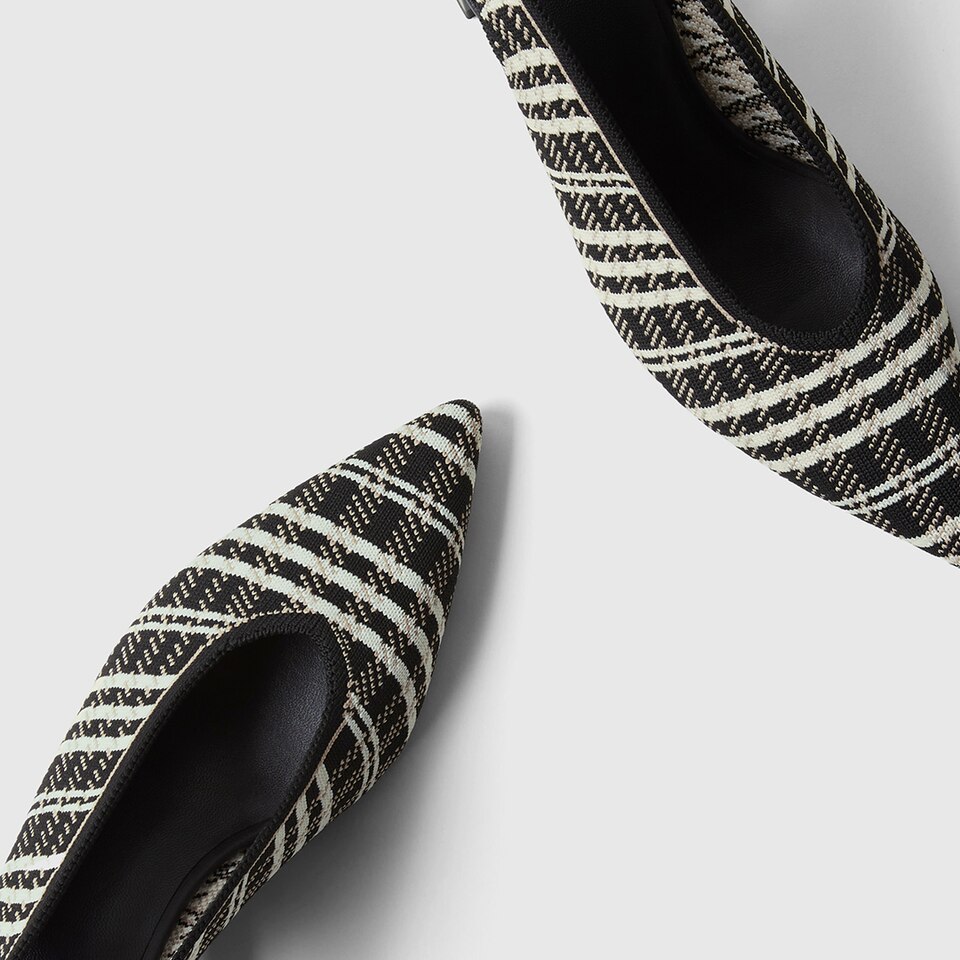 Della Pointy Heeled Sandals in Black Plaid-Sustainable & Washable | VIVAIA