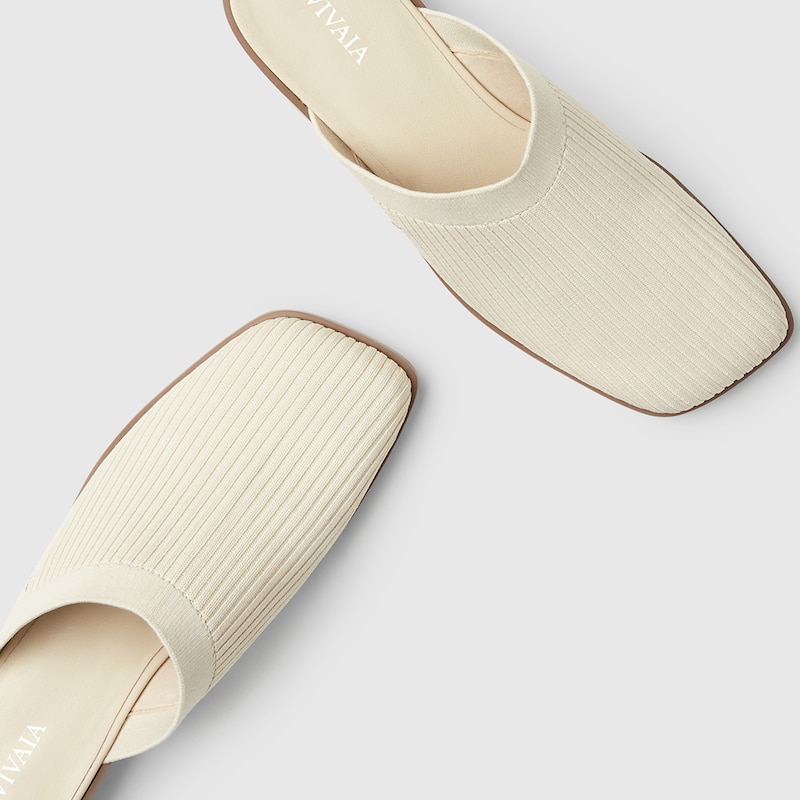 Giselle Square-toe Mules in Cream Ivory | Women's Sustainable and Stylish Shoes | VIVAIA