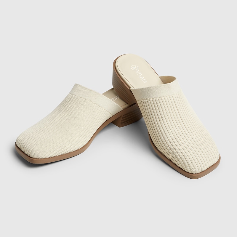 Giselle Square-toe Mules in Cream Ivory | Women's Sustainable and Stylish Shoes | VIVAIA