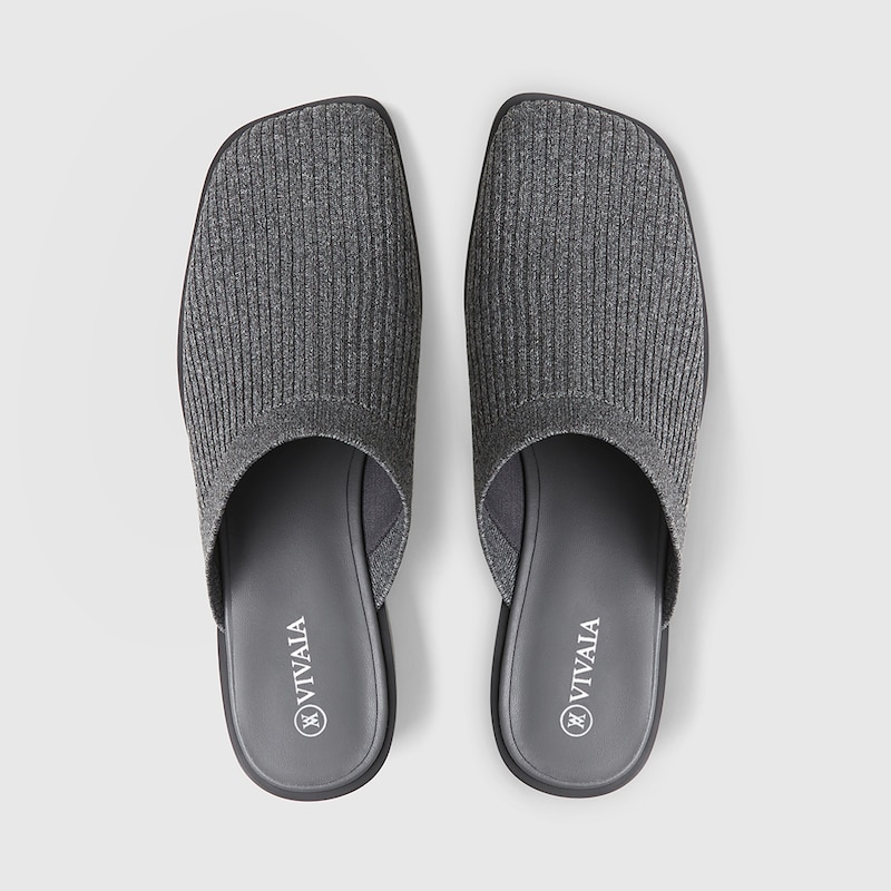 Giselle Square-toe Mules in Rich Grey | Women's Sustainable and Stylish Shoes | VIVAIA