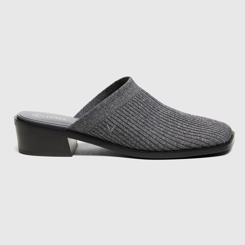 Giselle Square-toe Mules in Rich Grey | Women's Sustainable and Stylish Shoes | VIVAIA