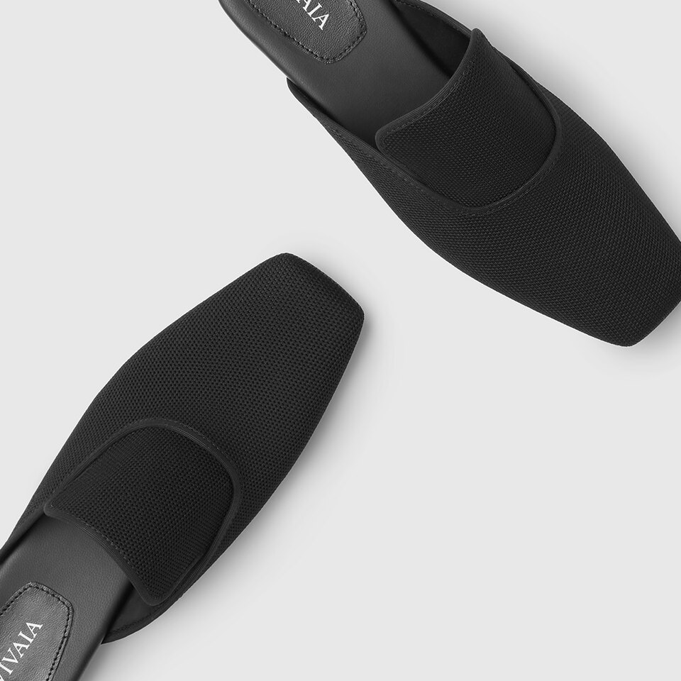Marie Square-toe Mules in Deep Ebony-Sustainable & Washable | VIVAIA