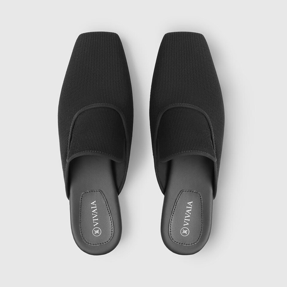 Marie Square-toe Mules in Deep Ebony-Sustainable & Washable | VIVAIA