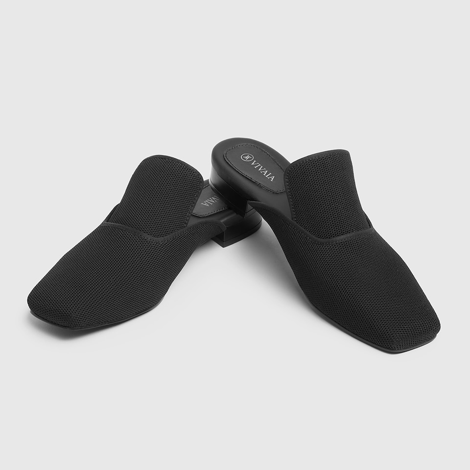Marie Square-toe Mules in Deep Ebony-Sustainable & Washable | VIVAIA