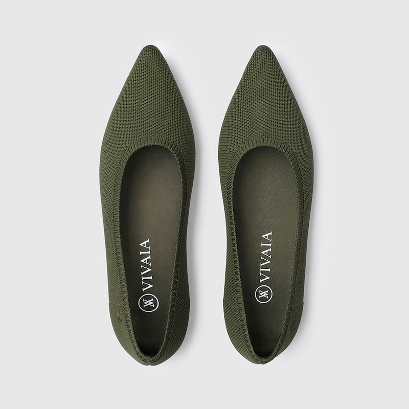 Aria 2.0 Pointy Flats in Moss Green | Women's Sustainable, Washable and Stylish Shoes | VIVAIA