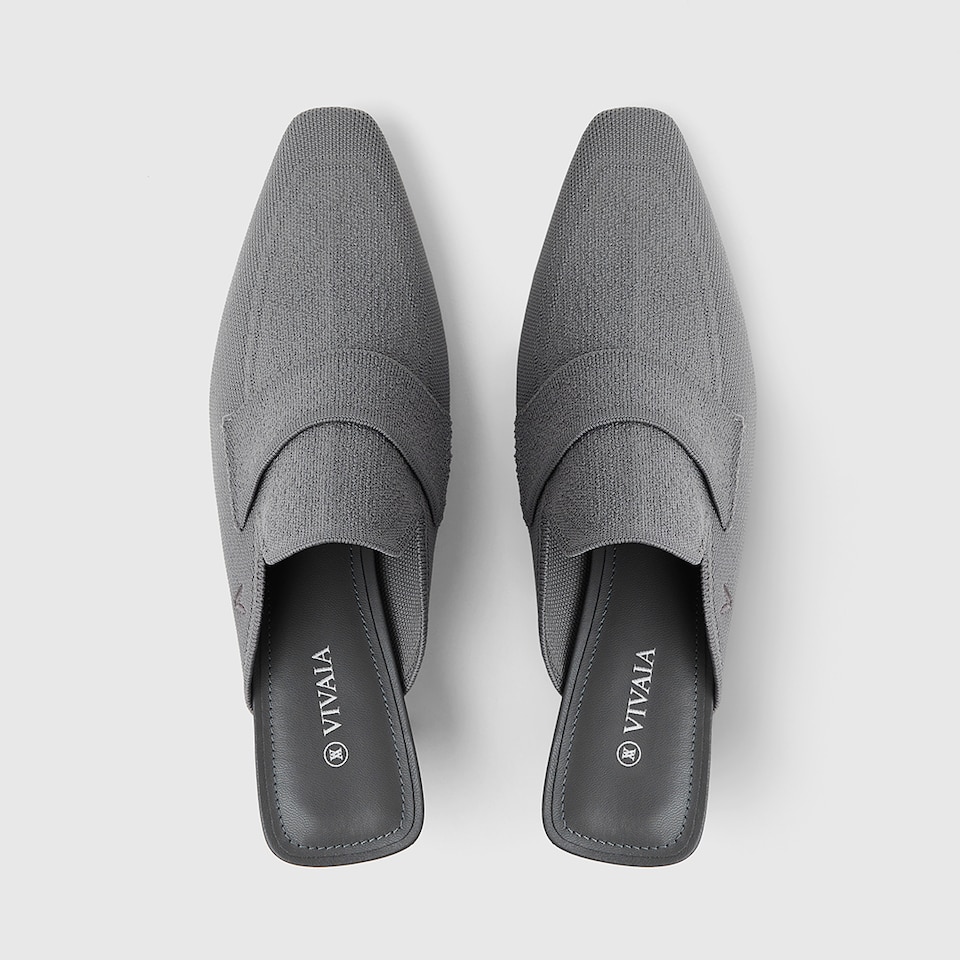 Elena Square-toe Mules in Rich Grey | Women's Sustainable and Stylish Shoes | VIVAIA