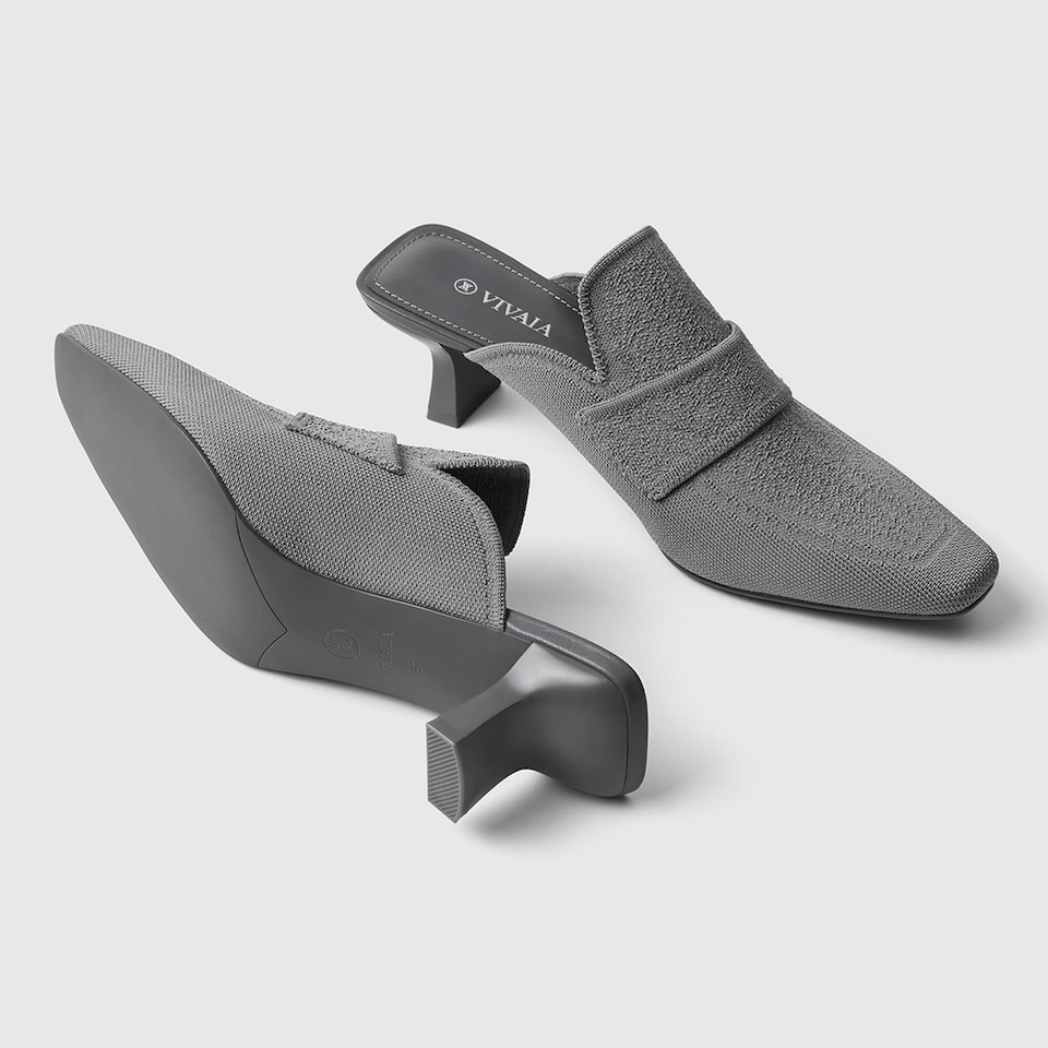 Elena Square-toe Mules in Rich Grey | Women's Sustainable and Stylish Shoes | VIVAIA