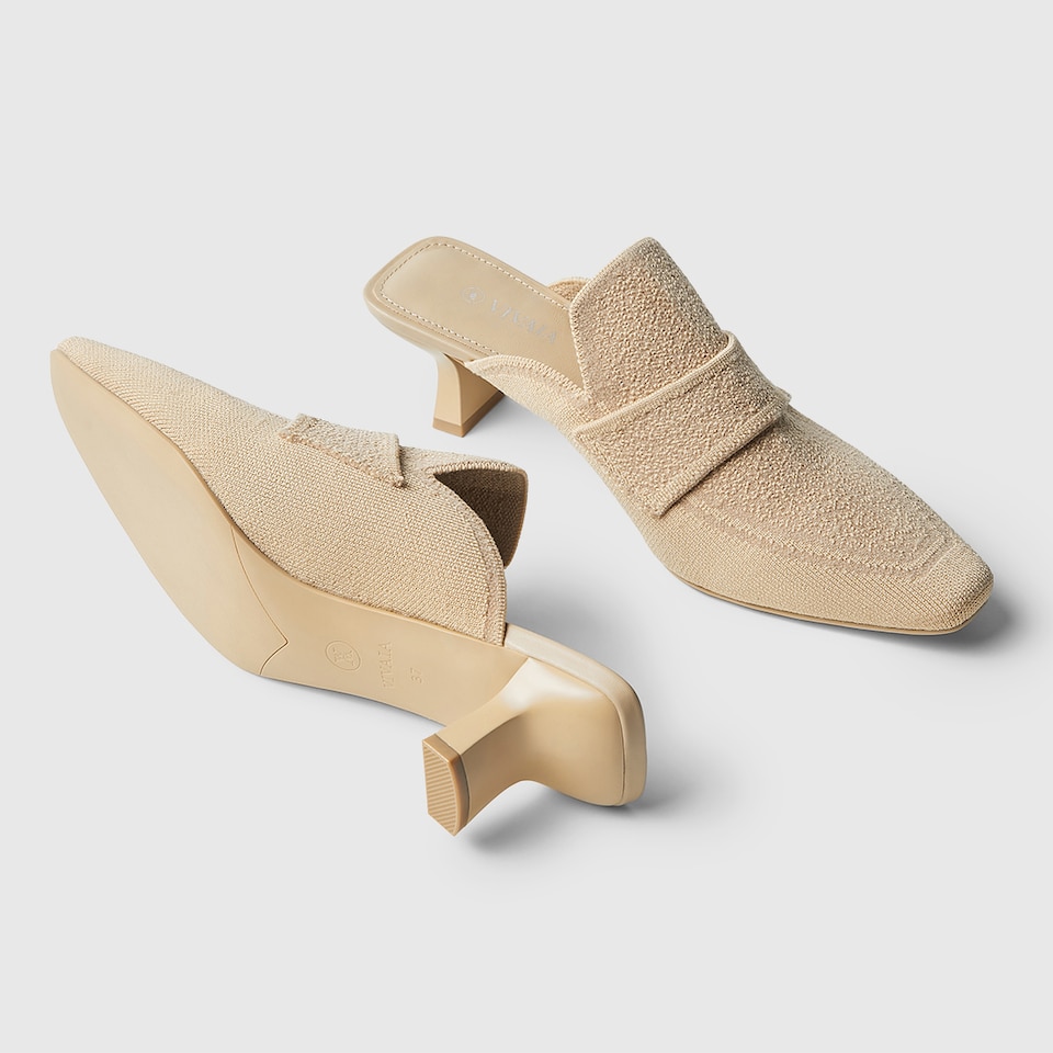 Elena Square-toe Mules in Natural Peach | Women's Sustainable and Stylish Shoes | VIVAIA