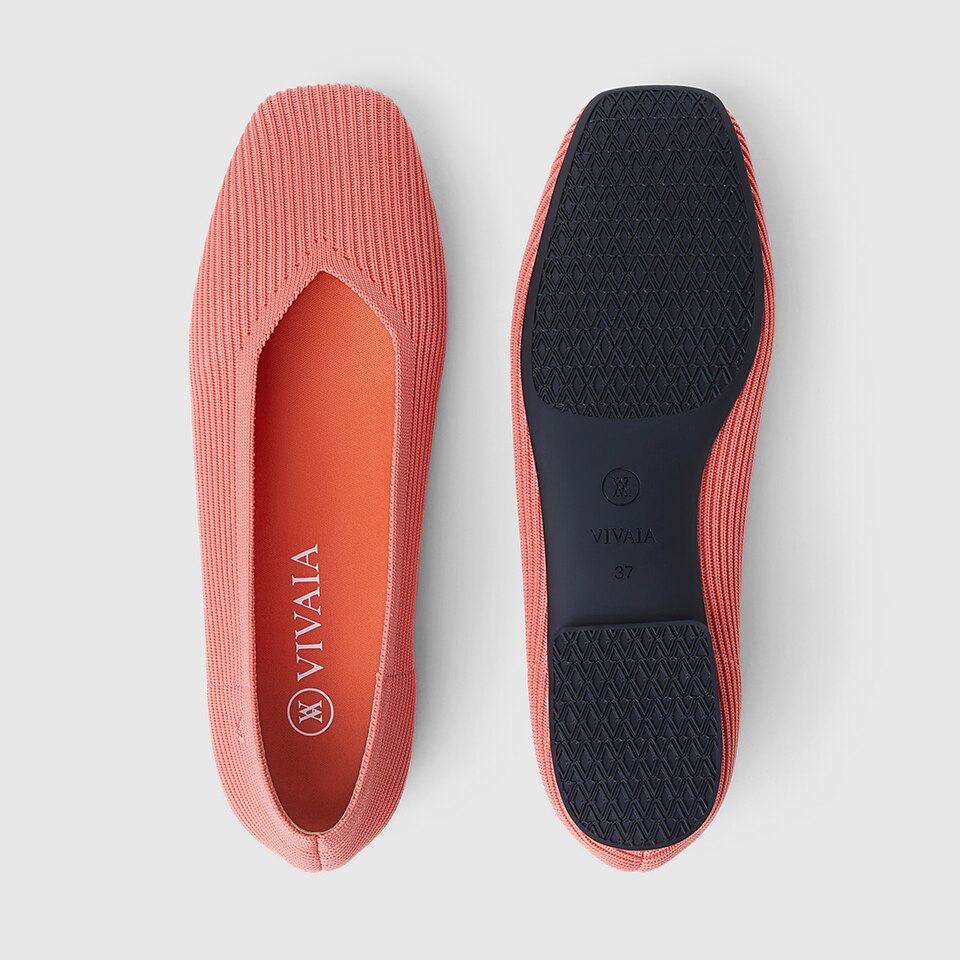 Margot Square-toe Flats in Coral Orange-Women's Sustainable Shoes | VIVAIA