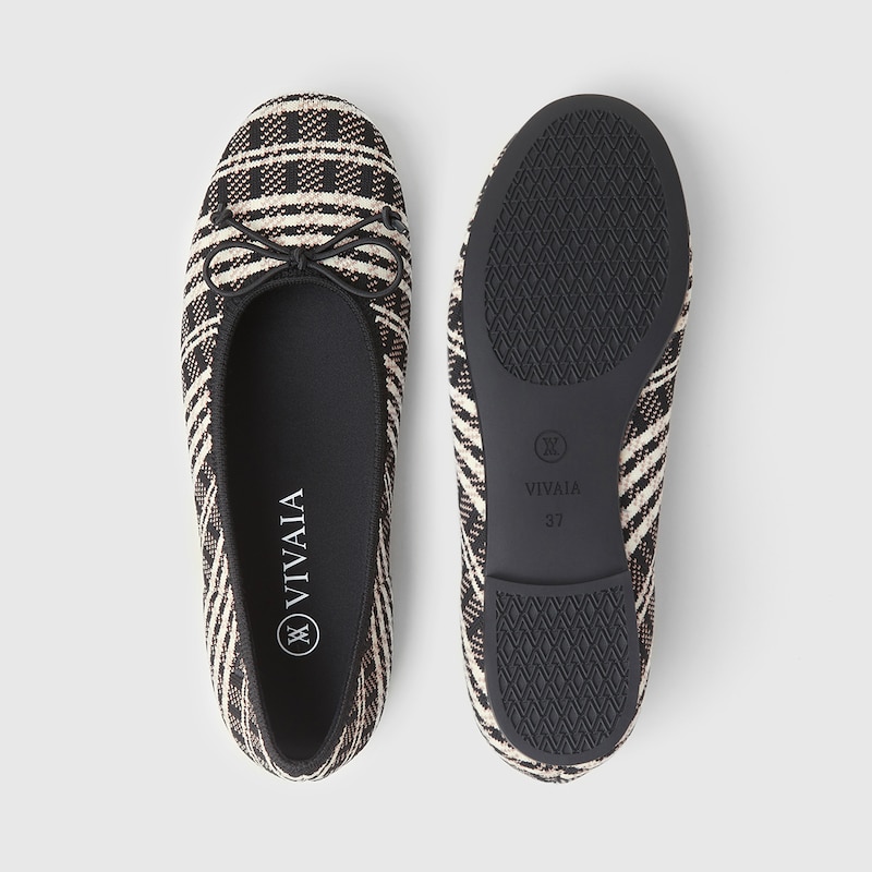 Odette Round-toe Flats in Black Plaid-Women's Sustainable Shoes | VIVAIA
